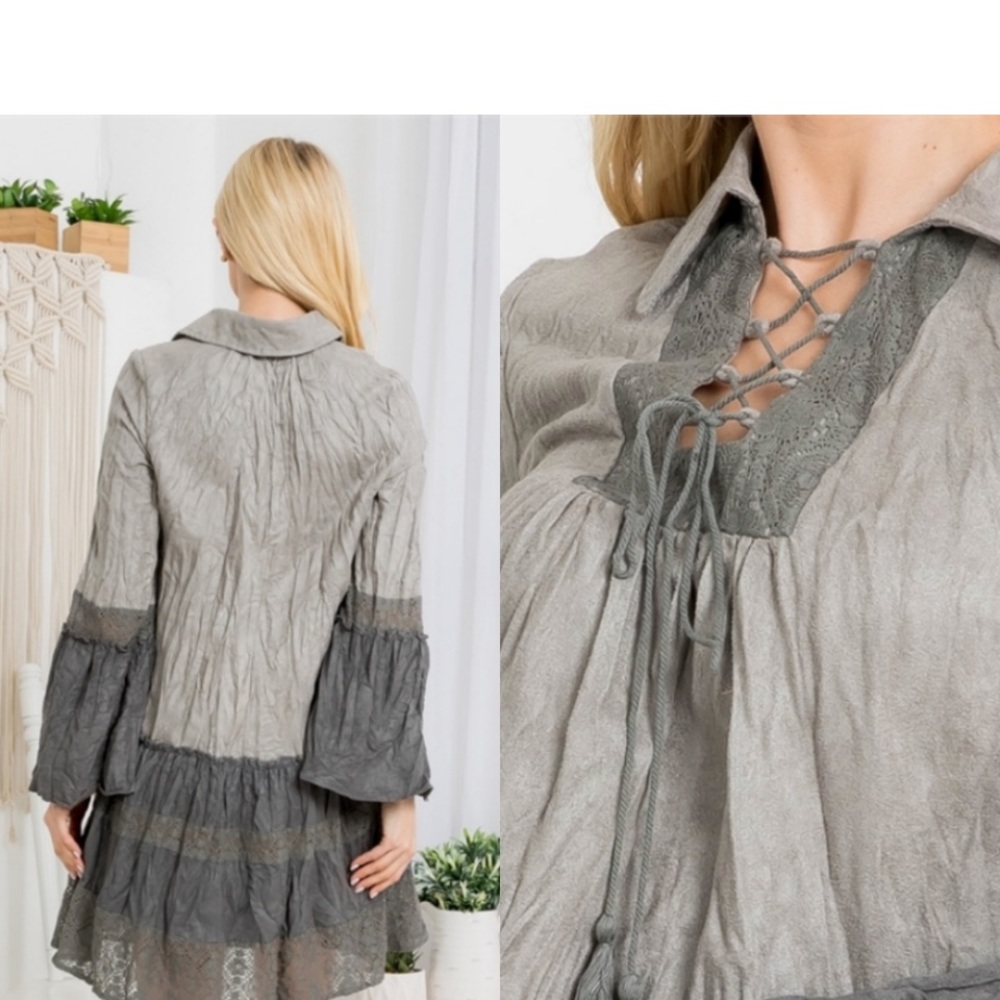 HANDMADE LACE BELL SLEEVES DRESS SIZES S,M & L - Picture 2 of 4